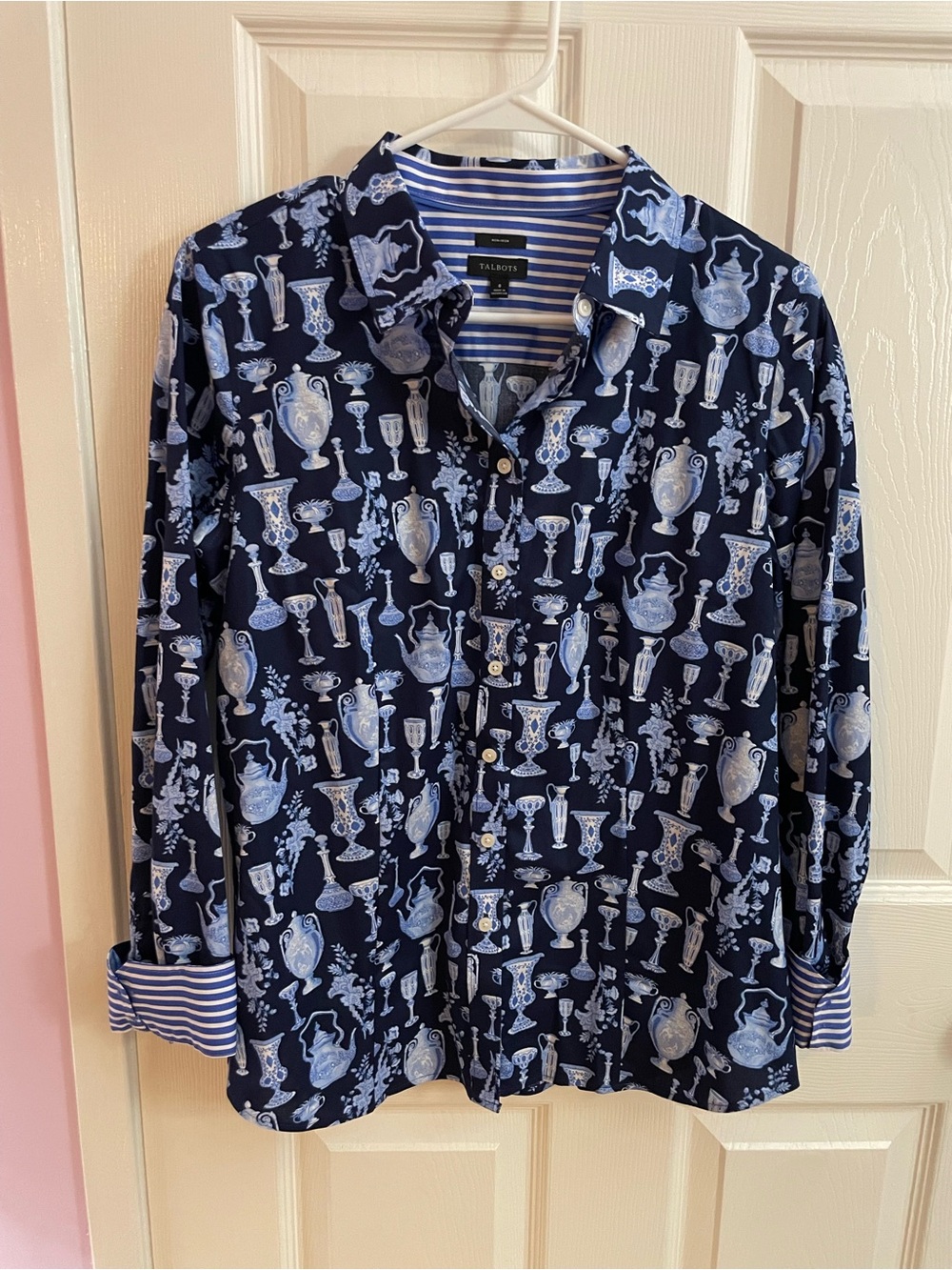 Talbots Navy & Light Blue Printed Button-Front Shirt Jacket